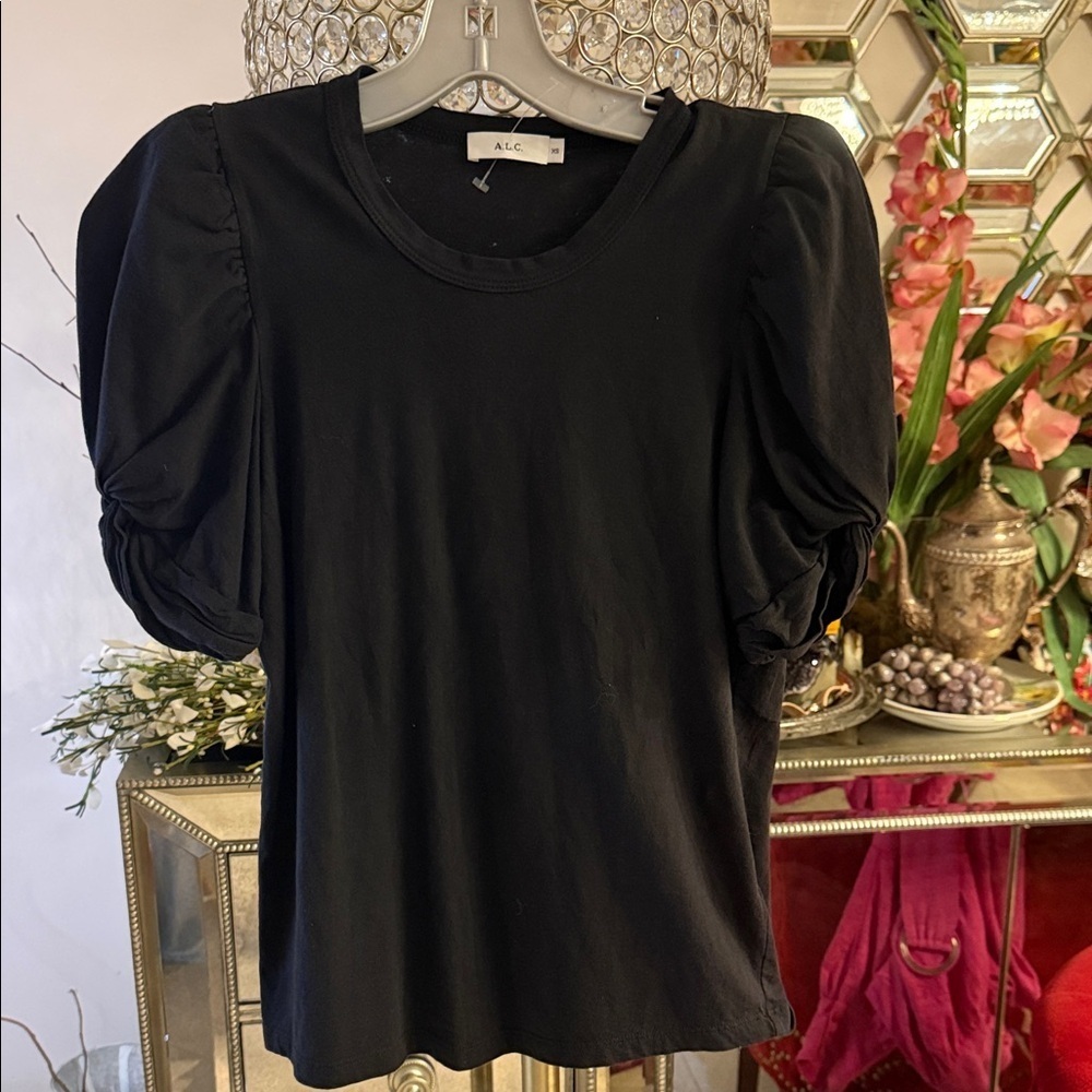 A.L.C. Black Short Sleeve Puff Top XS